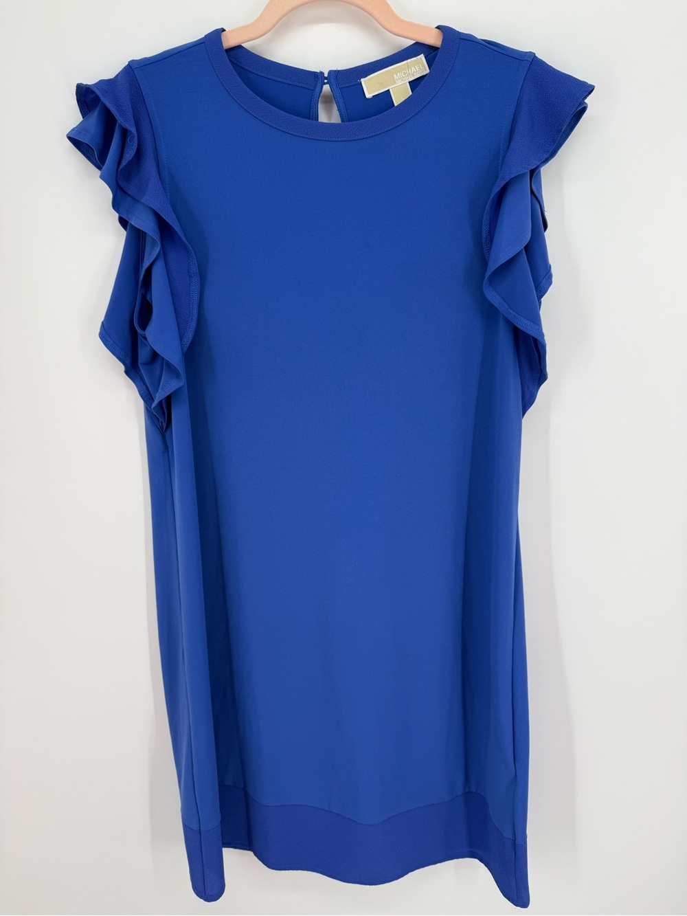 MICHAEL Michael Kors Royal Blue Cobalt Ruffle Flutter‎ Sleeve Shift Dress Large